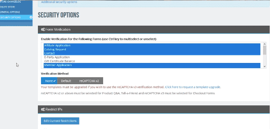 General Options and Security Options