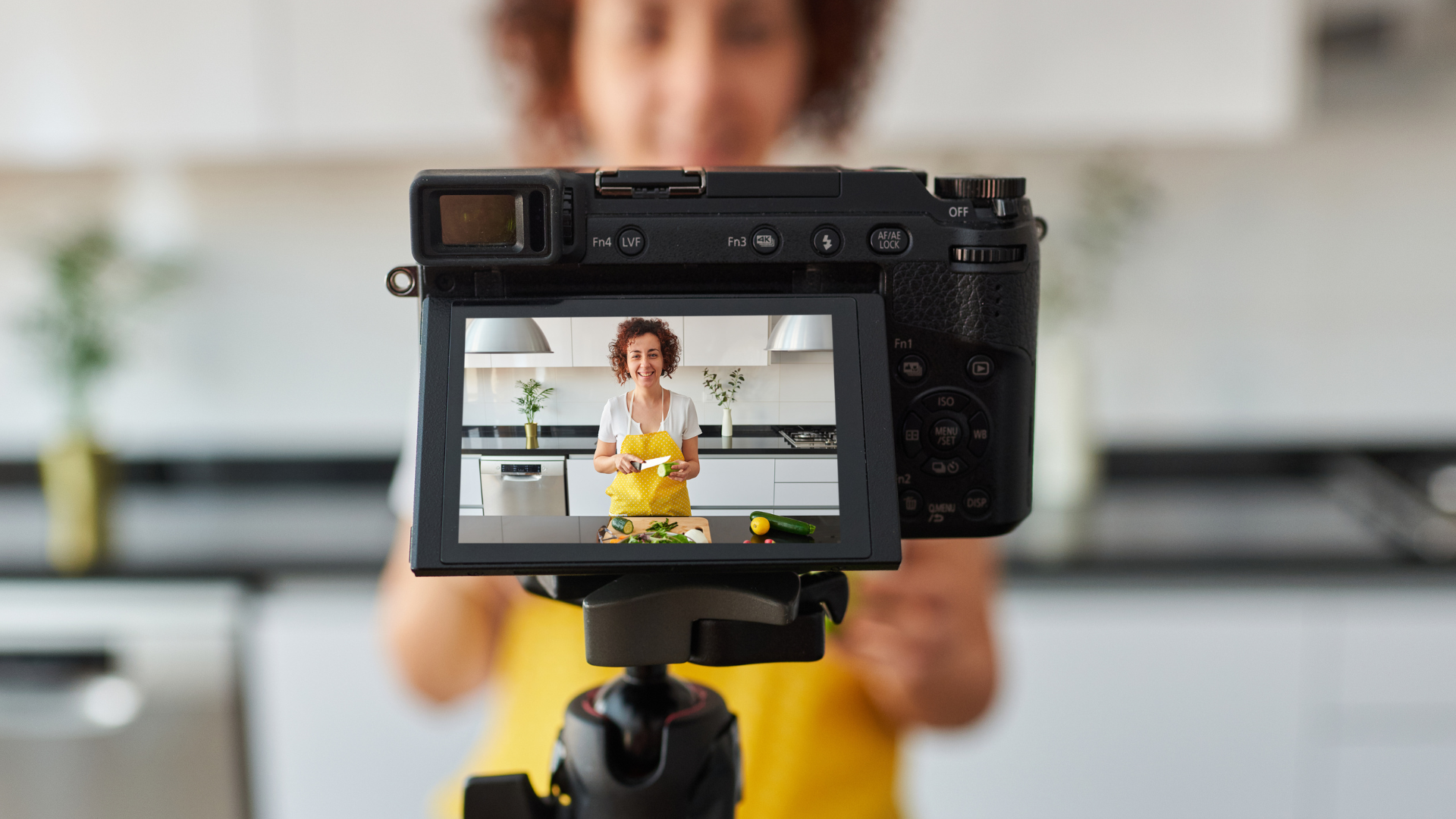A woman creating social media content